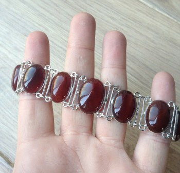 Zilveren edelsteen armband met Carneool schakels